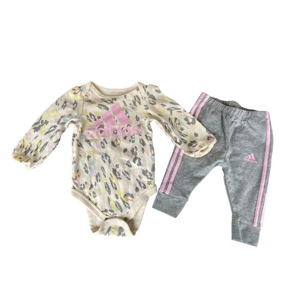Adidas Jogger Set Infant Pink/Gray Girls 6mos NWT‎ - Picture 1 of 8